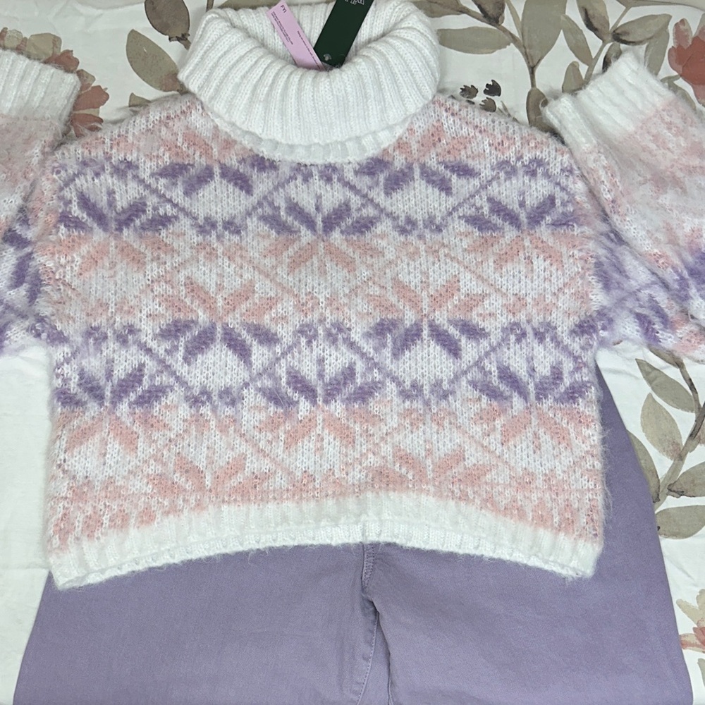 Wild Fable Pink and Purple Cowl Neck Sweater